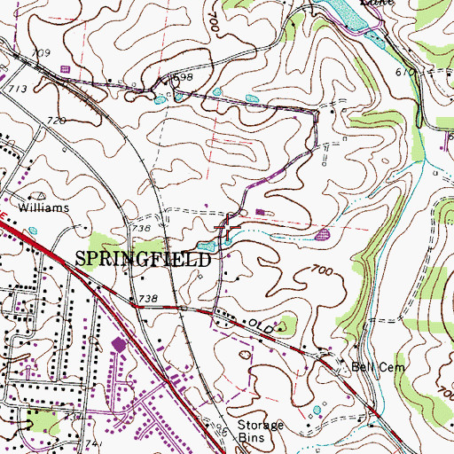 Topographic Map of Springfield Fire Department David N Greer Fire Station 2, TN