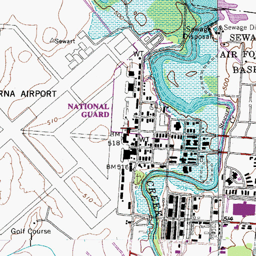 Topographic Map of Smyrna Airport Department of Public Safety, TN