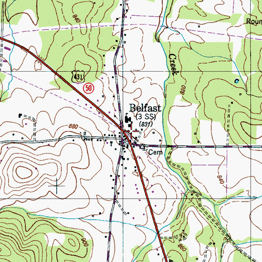 Topographic Map of Belfast Rural Fire Department, TN