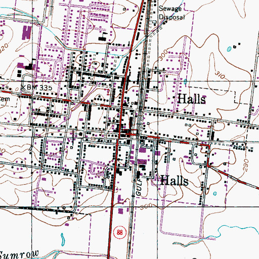Topographic Map of Halls Fire Department, TN