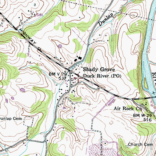 Topographic Map of Shady Grove Volunteer Fire Department, TN