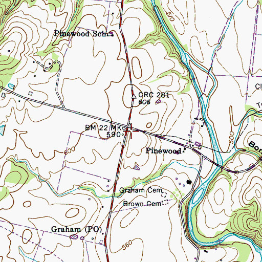 Topographic Map of Pinewood Volunteer Fire Department, TN