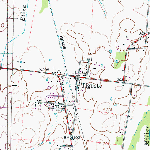 Topographic Map of Tigrett Volunteer Fire Department, TN