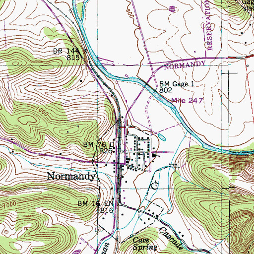 Topographic Map of Volunteer Fire Services Station 4 - Normandy Volunteer Fire Department, TN