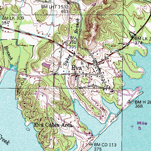 Topographic Map of Eva Volunteer Fire Department, TN