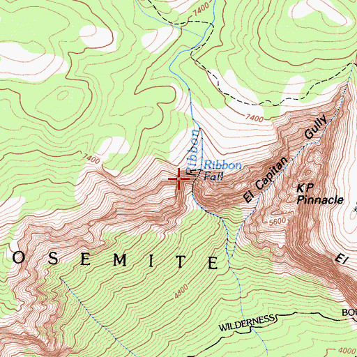 Topographic Map of Ribbon Fall, CA