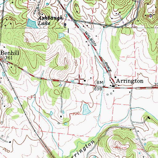 Topographic Map of Arrington Fire and Rescue Station, TN