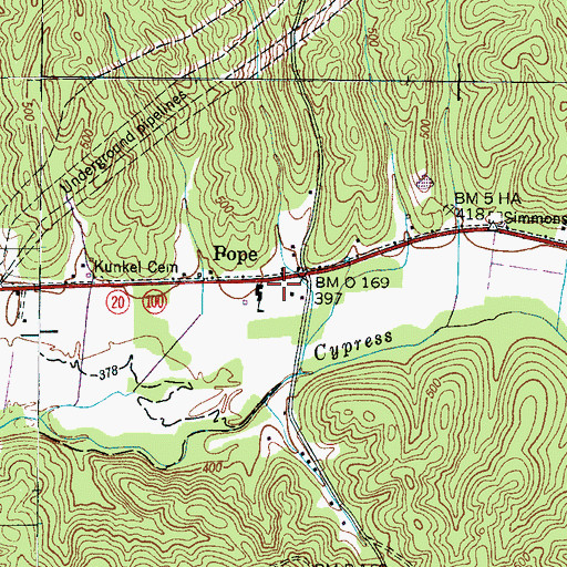 Topographic Map of Pope Volunteer Fire Department, TN
