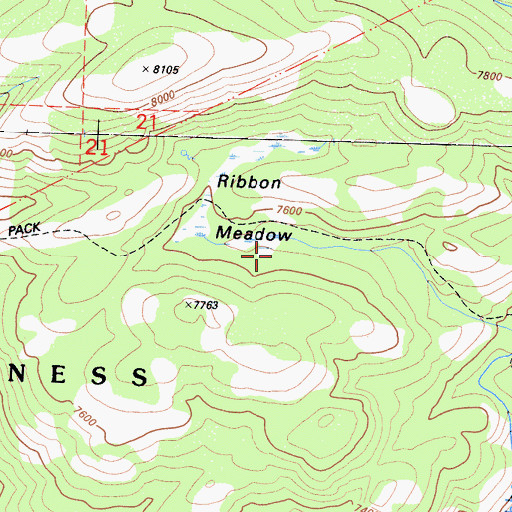 Topographic Map of Ribbon Meadow, CA