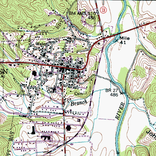 Topographic Map of Linden Volunteer Fire Department, TN