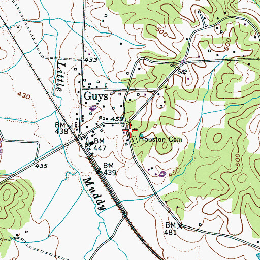 Topographic Map of Guys Volunteer Fire Department, TN