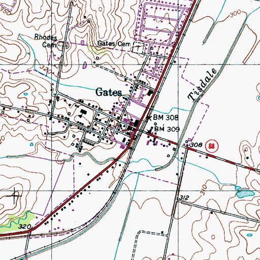 Topographic Map of Gates Fire Department, TN