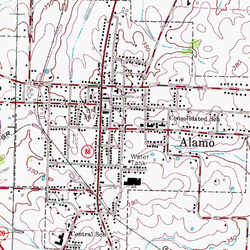 Topographic Map of Alamo Volunteer Fire Department, TN
