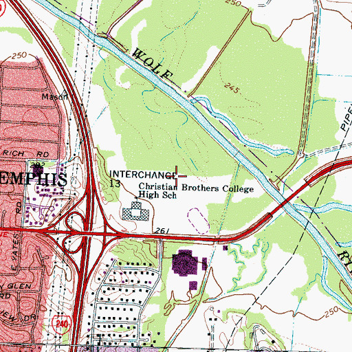 Topographic Map of Memphis Division of Fire Services Fire Station 44, TN