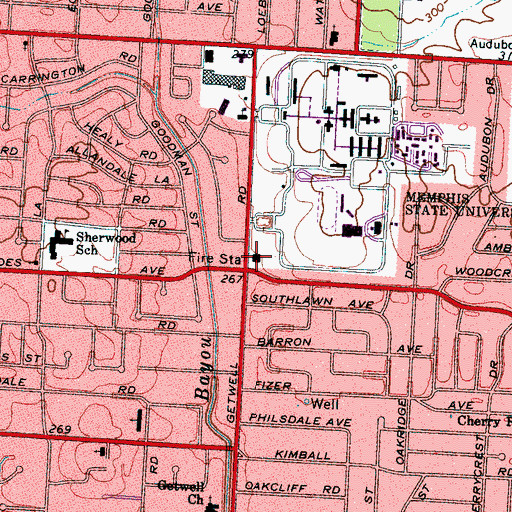 Topographic Map of City of Memphis Division of Fire Station 30, TN