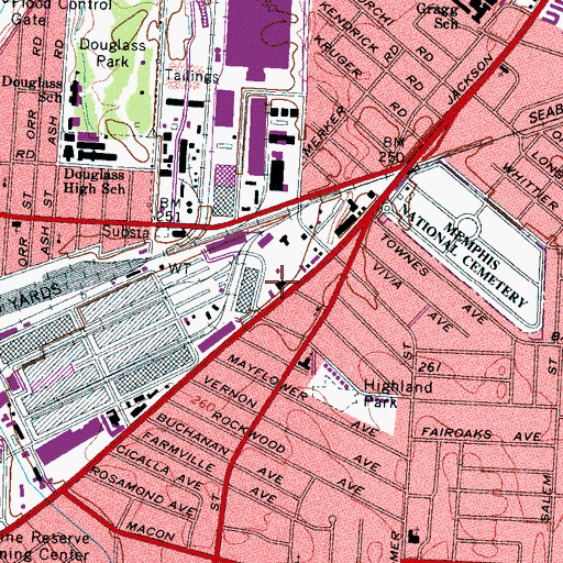 Topographic Map of City of Memphis Division of Fire Station 23, TN