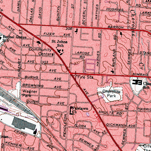 Topographic Map of City of Memphis Division of Fire Station 22, TN