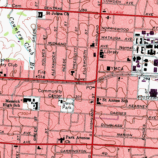 Topographic Map of City of Memphis Division of Fire Station 18, TN