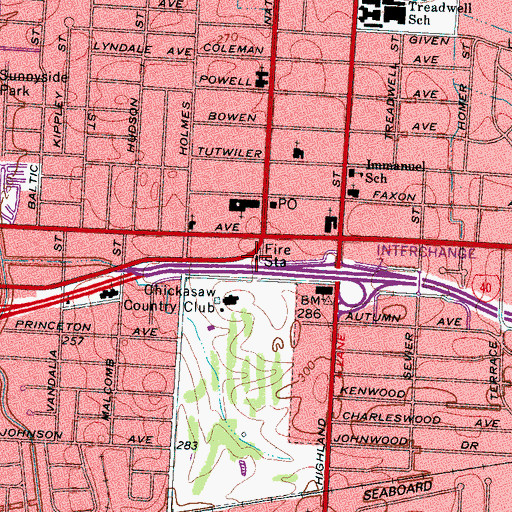 Topographic Map of City of Memphis Division Fire Station 17, TN