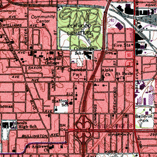 Topographic Map of City of Memphis Division of Fire Station 14, TN