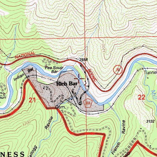 Topographic Map of Rich Bar, CA
