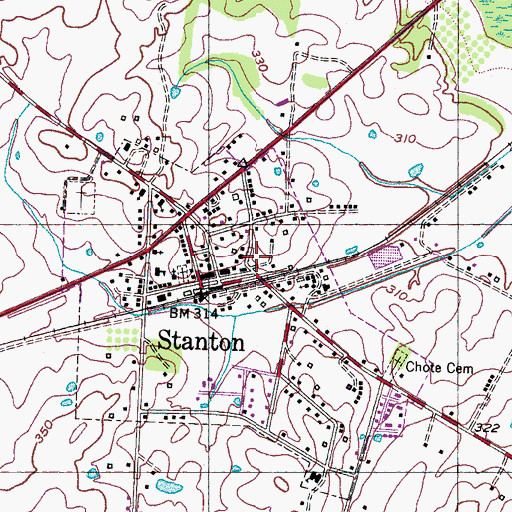 Topographic Map of Brownsville - Haywood County Fire Department District 4, TN