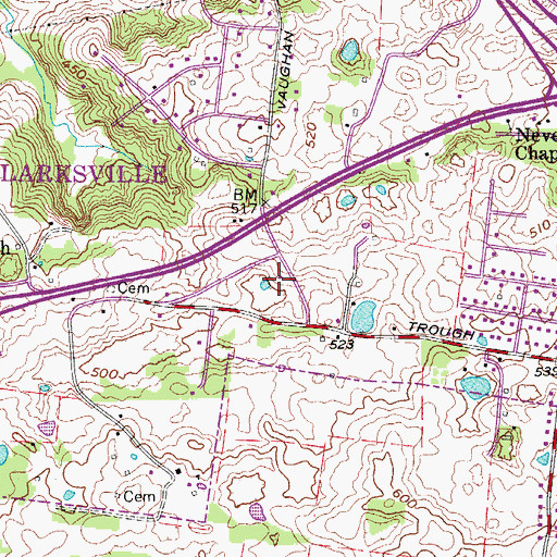 Topographic Map of Clarksville Fire Rescue Station 2, TN