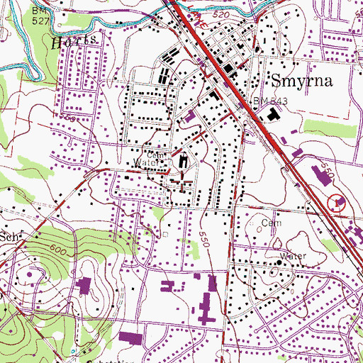 Topographic Map of Smyrna Fire Department Station 1, TN