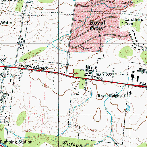Topographic Map of Franklin Fire Department Station 2, TN