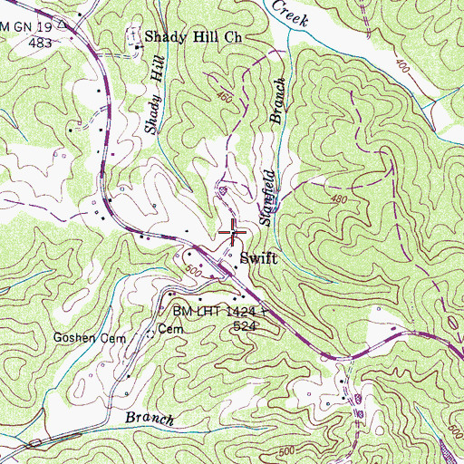 Topographic Map of Hardin County Fire Department / Emergency Management District 4 Station 2, TN