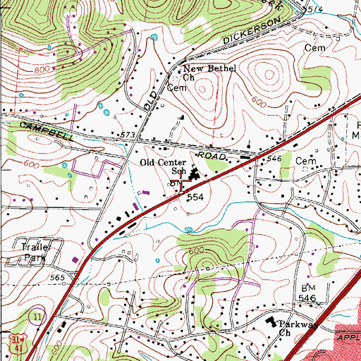Topographic Map of Nashville Fire Department Station 39, TN