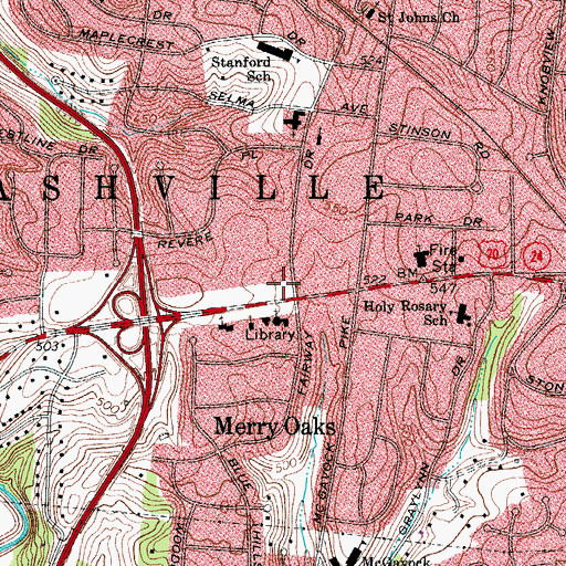 Topographic Map of Nashville Fire Department Station 28, TN