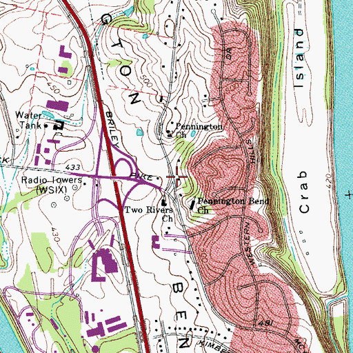 Topographic Map of Nashville Fire Department Station 22, TN