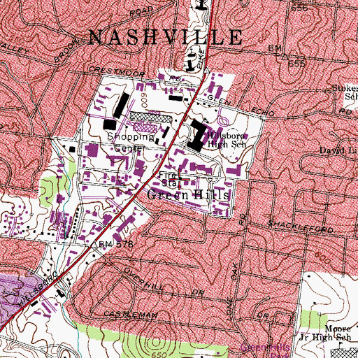 Topographic Map of Nashville Fire Department Station 20, TN