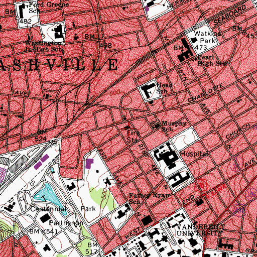 Topographic Map of Nashville Fire Department Station 19, TN