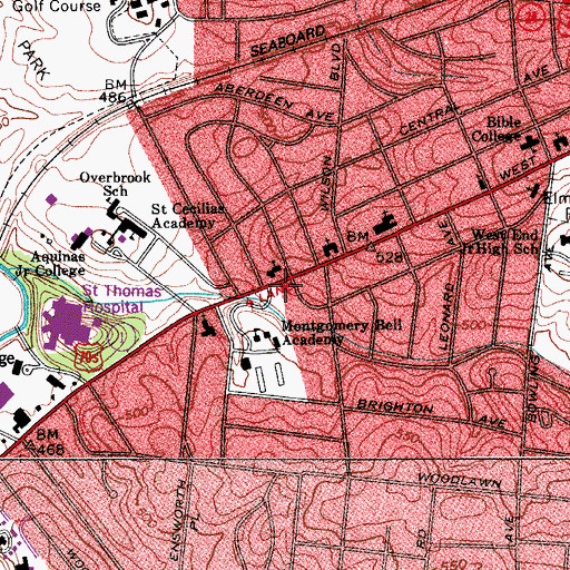 Topographic Map of Nashville Fire Department Station 17, TN