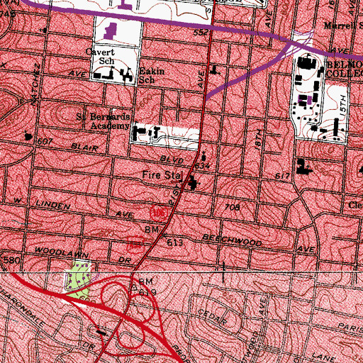 Topographic Map of Nashville Fire Department Station 16, TN