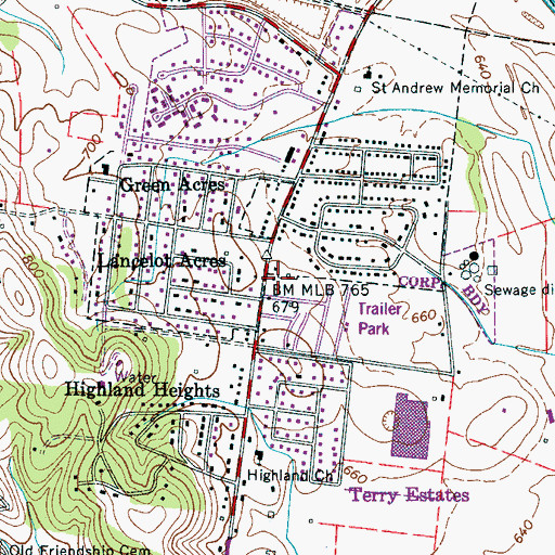 Topographic Map of Pulaski Fire Department Station 2, TN
