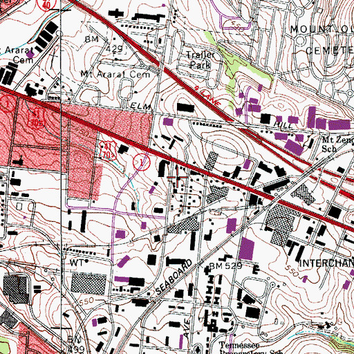 Topographic Map of Nashville Fire Department Station 12, TN