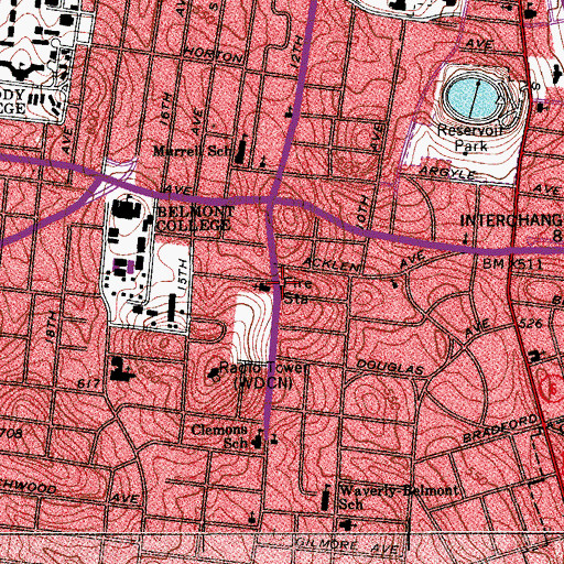 Topographic Map of Nashville Fire Department Station 8, TN