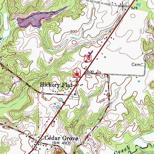 Topographic Map of Carroll County Rural Fire Department District 5 Cedar Grove, TN