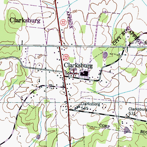 Topographic Map of Carroll County Rural Fire Department District 4 Clarksburg, TN