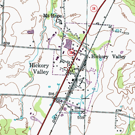 Topographic Map of Hickory Valley Volunteer Fire Department, TN
