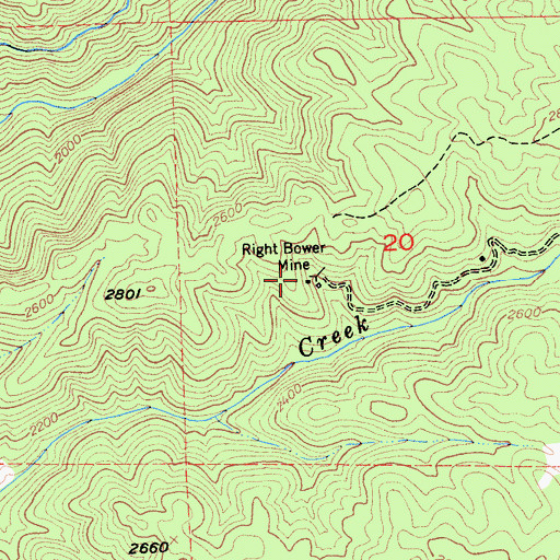 Topographic Map of Right Bower Mine, CA