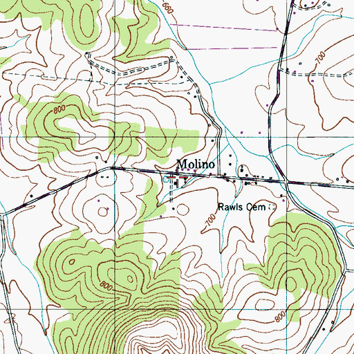 Topographic Map of Molino Volunteer Fire Rescue, TN