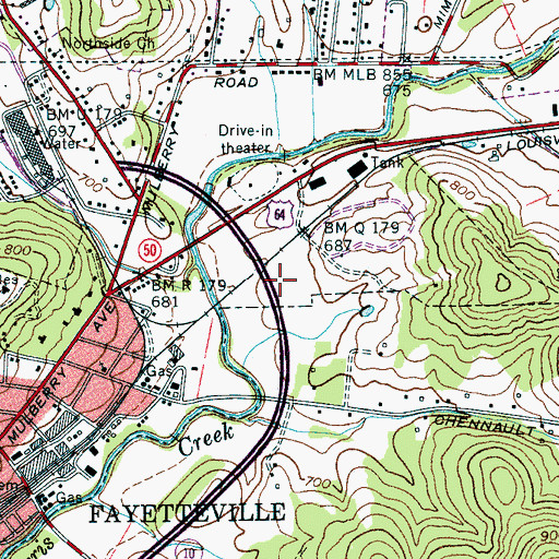 Topographic Map of Fayetteville Fire Department Station 2, TN