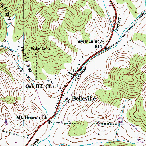 Topographic Map of Belleville Volunteer Fire Rescue, TN