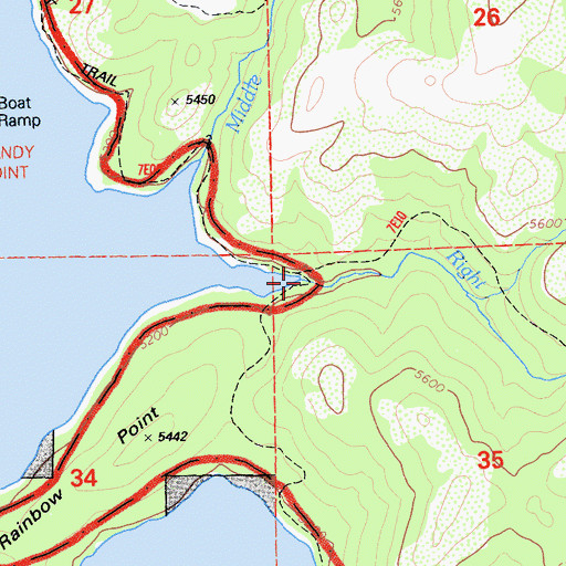Topographic Map of Right Hand Branch Mill Creek, CA