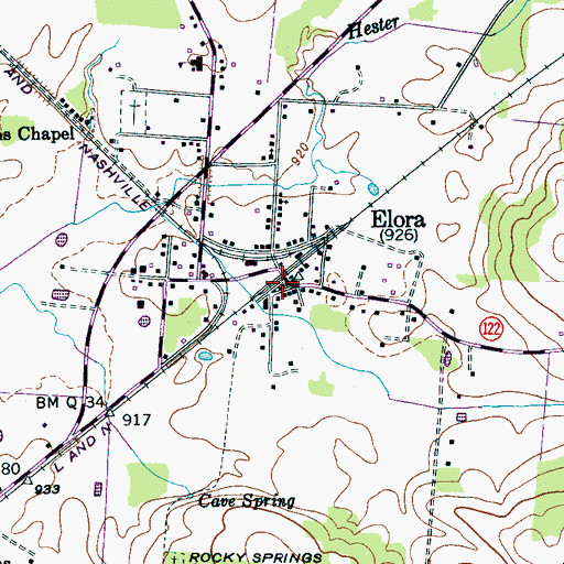 Topographic Map of Elora Volunteer Fire Rescue, TN