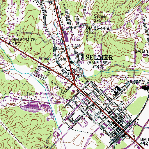 Topographic Map of Selmer Fire Department Substation 2, TN